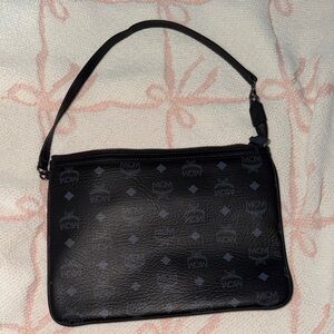 MCM Black Leather Pouch with Logo Pattern